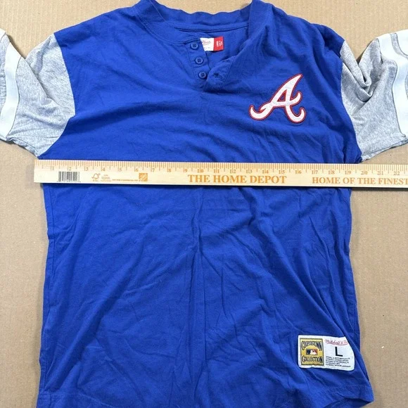 Atlanta Braves Mitchell Ness Cooperstown 3/4 Sleeve Henley Shirt Large - Picture 7 of 8